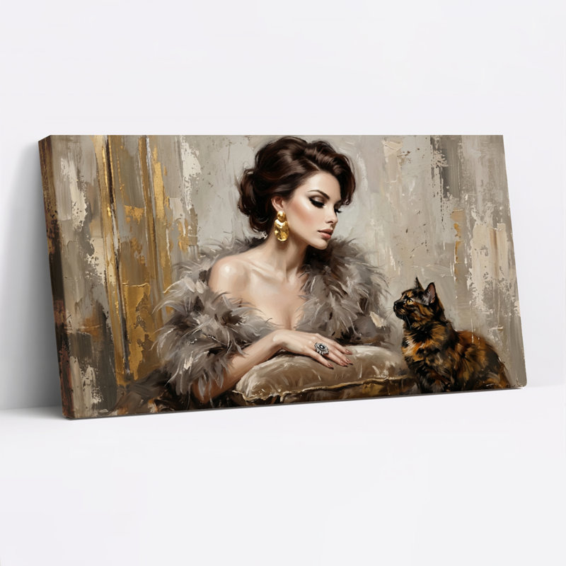 Ensemble de 1 tableau sur toile « Dame élégante », L 40 po x H 20 po, Toile tendue