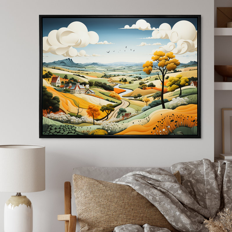 «Country Side De Stijl Lansdcape II», reproduction sur toile, Cadre flottant noir, H 30 po x l 40 po x P 1,5 po