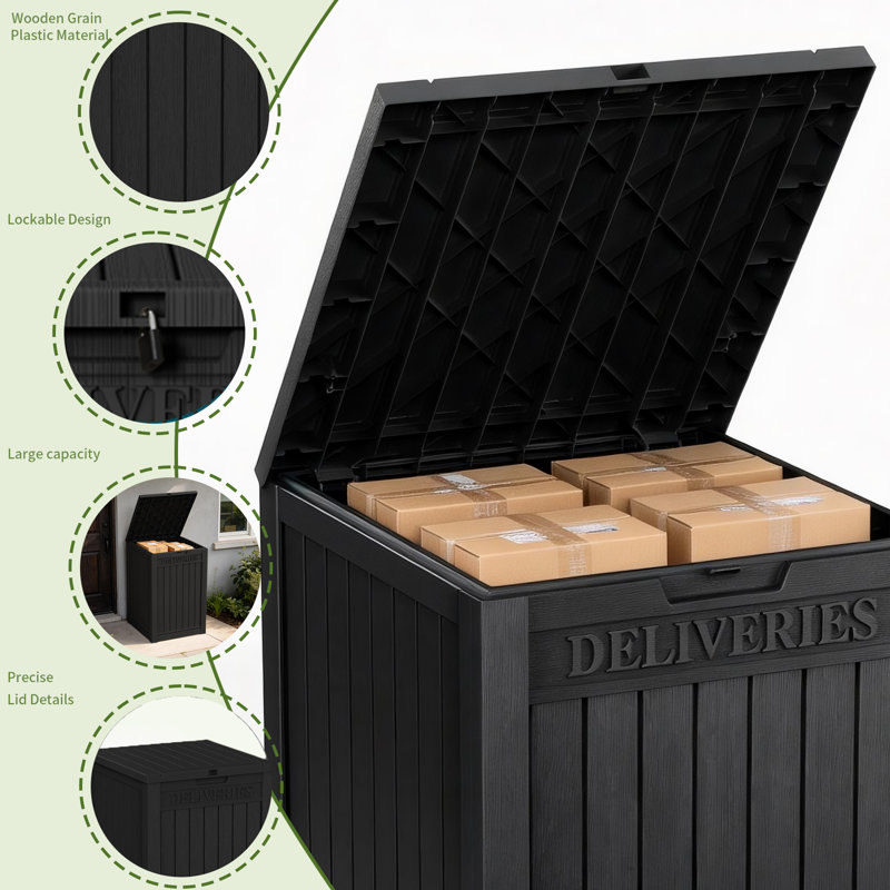 Boîte de livraison verrouillable en résine 30,53 "H 48 gallons (noire), Noir