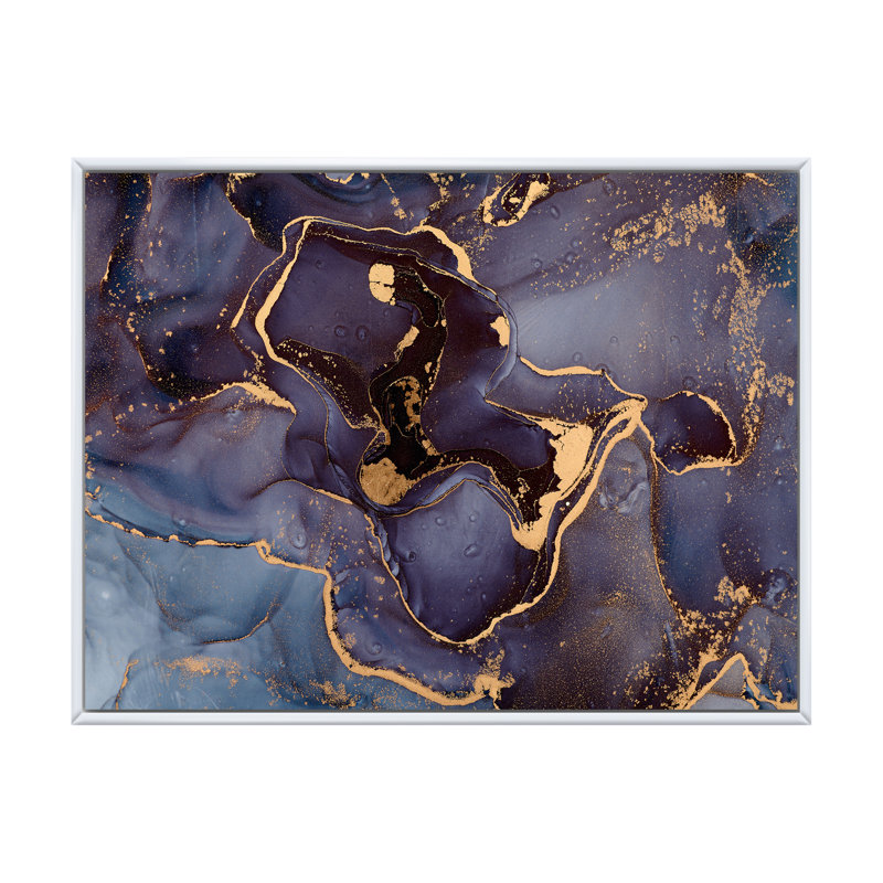 Mauve et or, abstrait fluide de luxe - peinture sur toile, H 30 po x l 40 po x P 1,5 po, Cadre flottant blanc