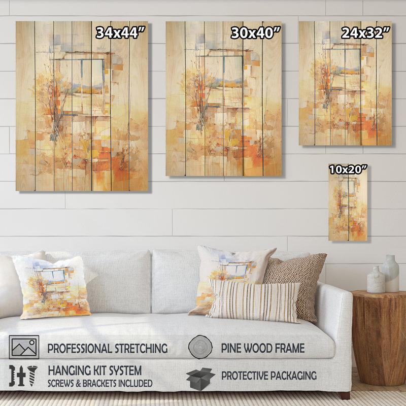 Yellow Blooms Farm Windows Countryside III - Fenêtres de ferme sur impression sur bois, H 40 po x l 30 po