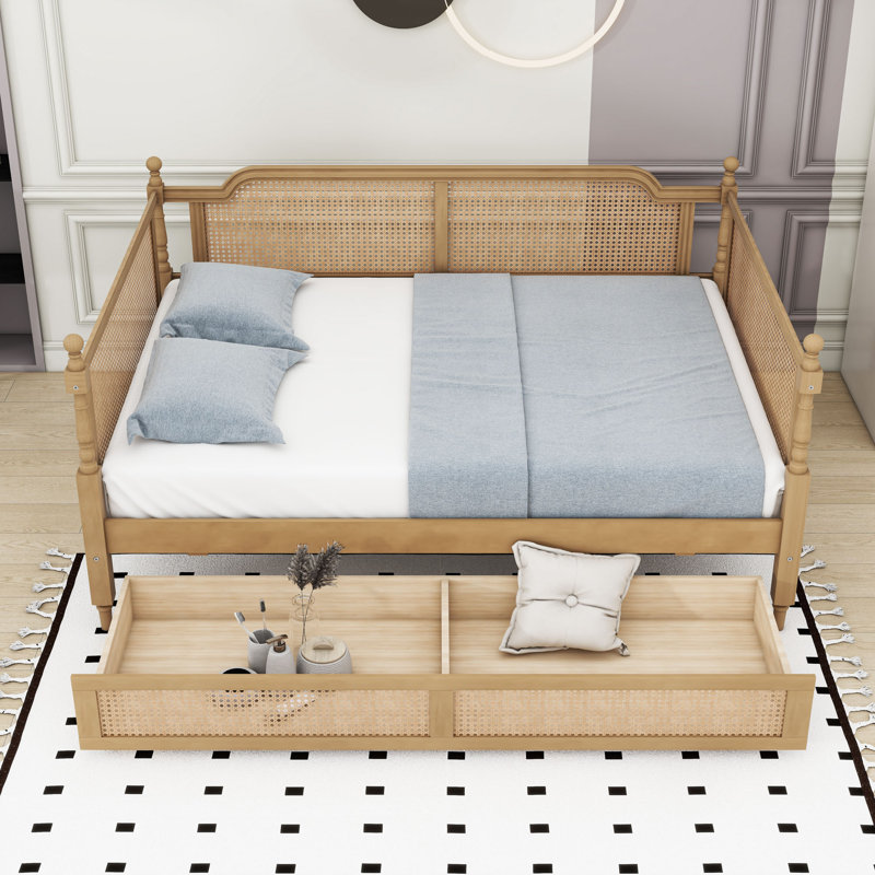 Wooden Daybed with Two Drawers and Slats, Full/Double, Antique Walnut