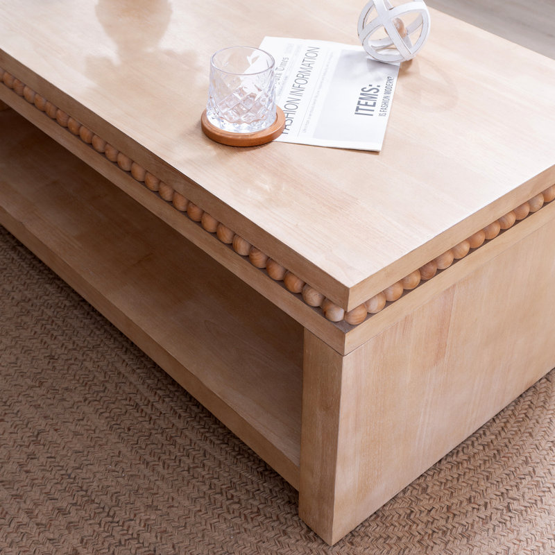 Modern Wood Coffee Table With Beaded Trim, Brown
