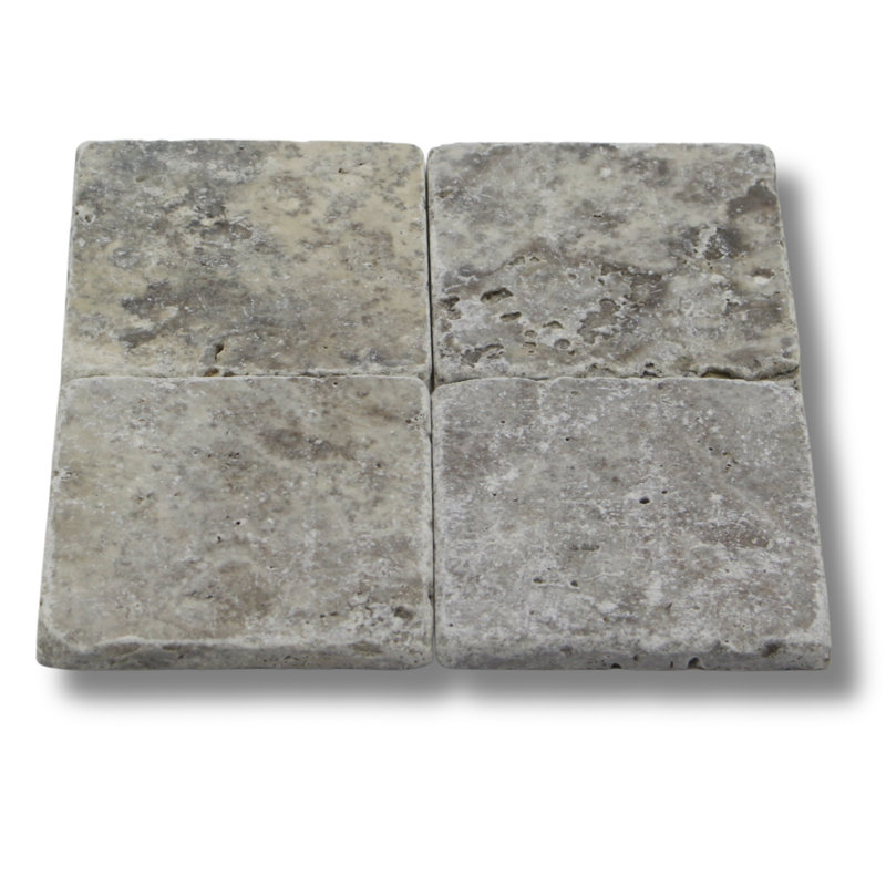 4x4 SILVER TRAVERTINE TUMBLED