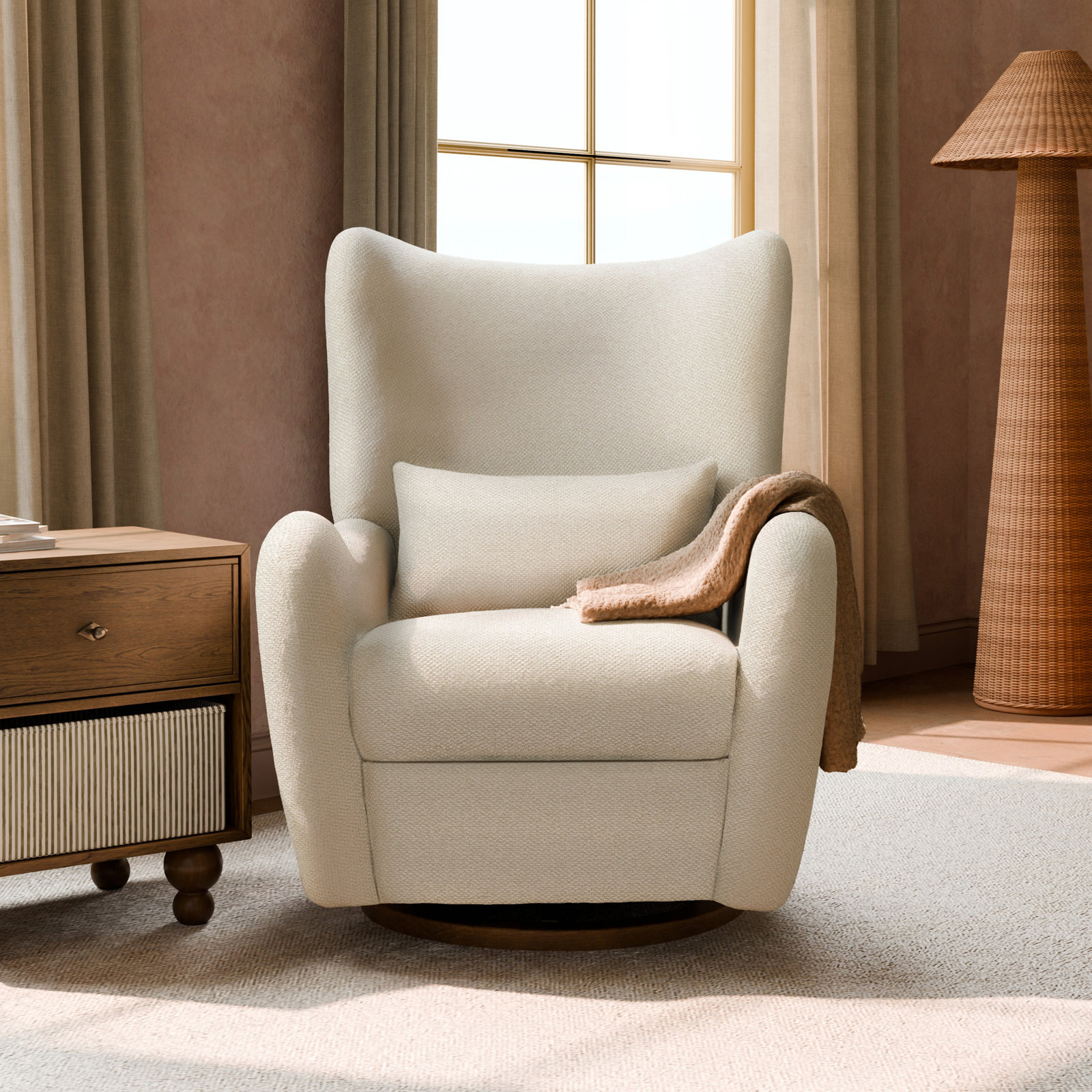 Westham Electronic Recliner and Glider with USB Port by Nate Berkus, Performance Powder Slub Weave with Toffee Base