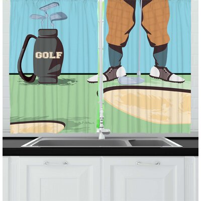 2 Piece Golf Course Scene Golfer Man Feet with Lofter and Bag Cartoon Illustration Kitchen Curtain Set -  East Urban Home, 64A169D1B7514D30AD6177E02193576F