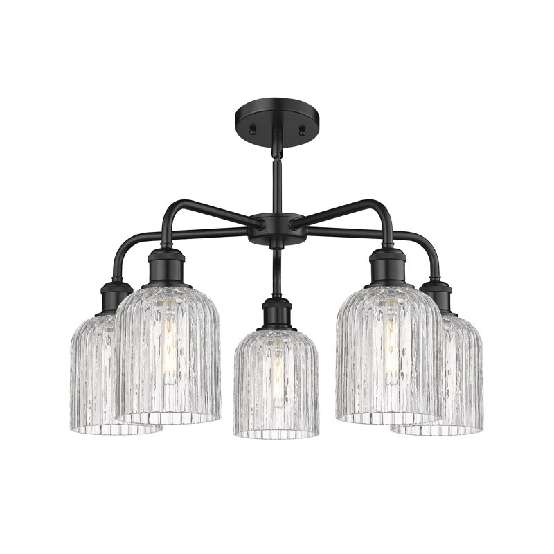 Lustre en forme de cloche à intensité variable en acier à 5 lumières Fiennes, Noir mat