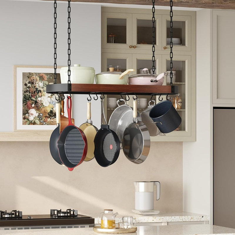 Support suspendu pour casseroles, support de casseroles et poêles à fixer au plafond pour la cuisine