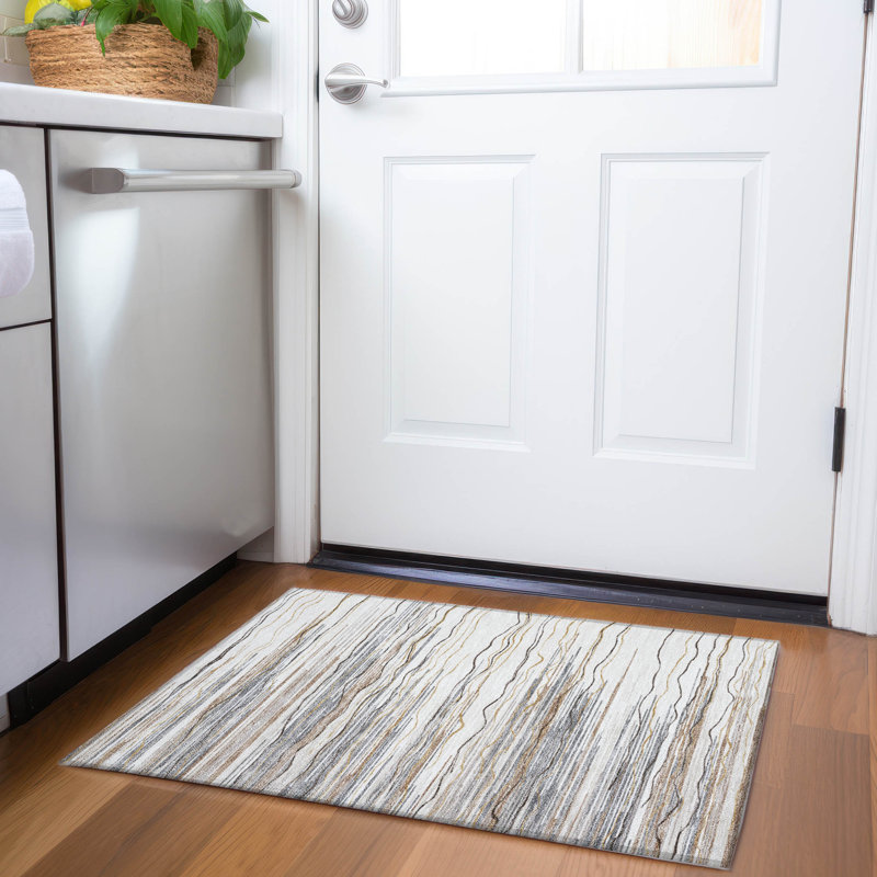 Premium Machine Washable Lyndhurst AMF996 Stripes Rug, Rectangle 1'8" x 2'6"
