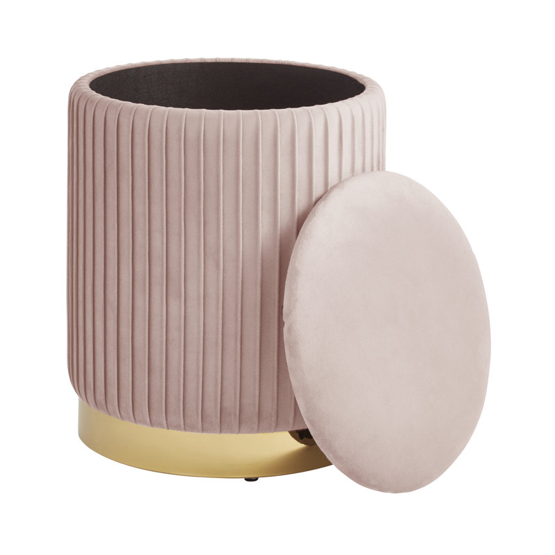 38cm Wide Velvet Round No Pattern Pouffe Ottoman with Storage, Blush Pink