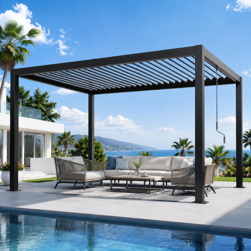 Pergola en aluminium avec toit à persiennes réglable l 10 pi x P 12 pi, Pergola seulement, 10 pi. L 12 pi. D, BLACK