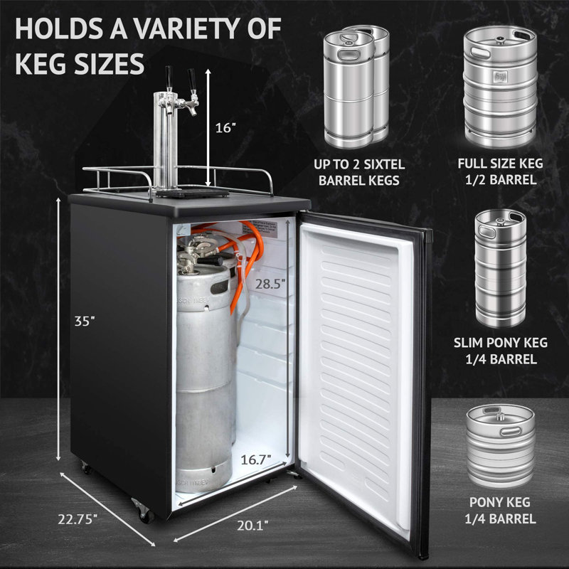 Black Stainless Steel Dual Tap Freestanding Kegerator with Adjustable Temperature