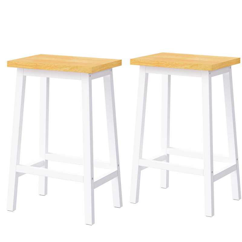 Tabouret de bar en bois massif de 25,6 po de hauteur, blanc, thème, repose-pieds, de 2 pour tabourets de comptoir de cuisine 2, hauteur, repose-pieds chic