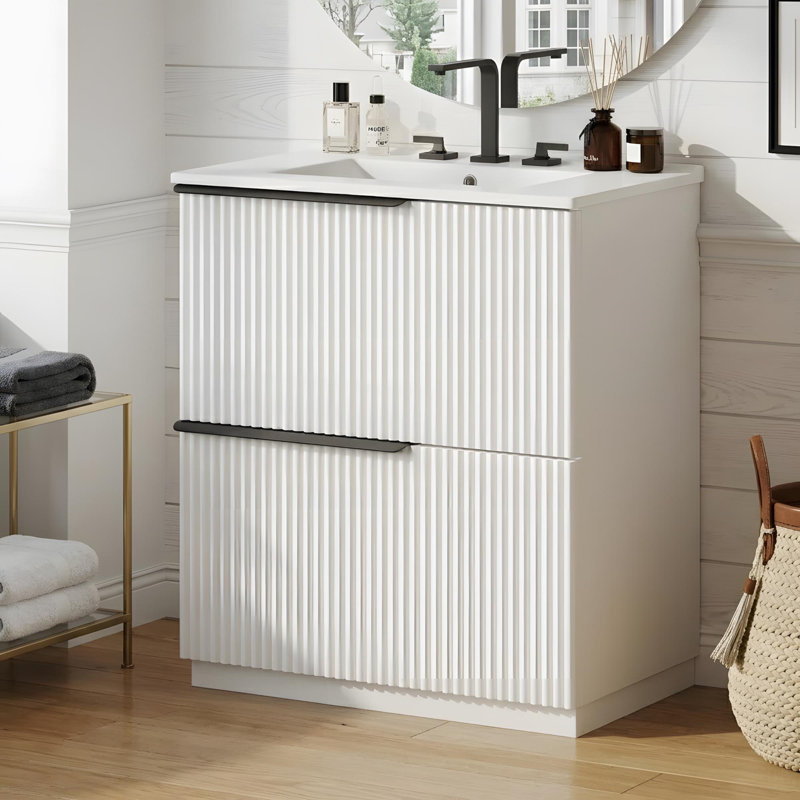 Meuble-lavabo de 30 po avec lavabo en céramique et 2 tiroirs, Blanc