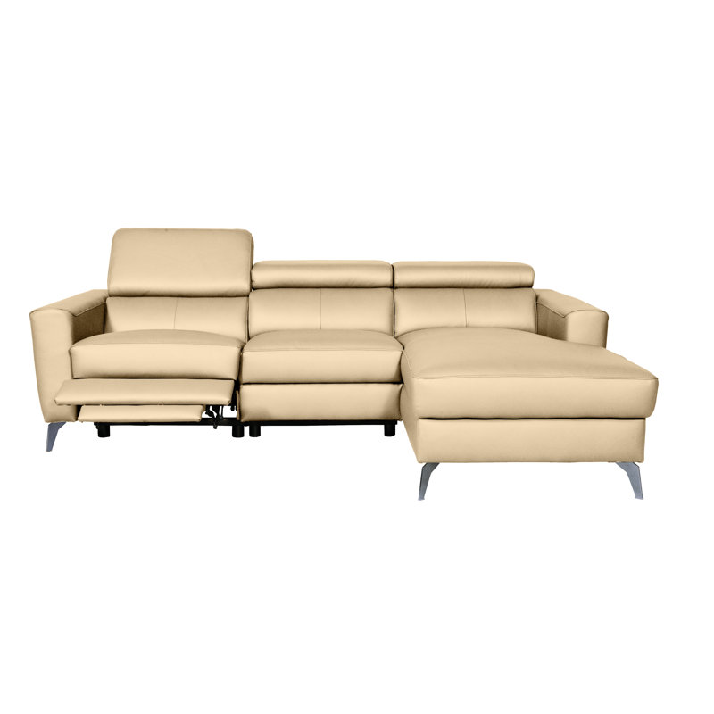 Amorian Leather Reclining Corner Sofa, Right Hand Facing, Beige