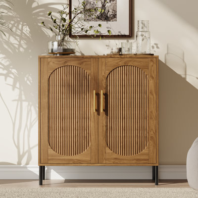 Meuble d'appoint cannelé de 85,4 cm de haut, buffet arqué à 2 portes avec tablette ajustable, noyer