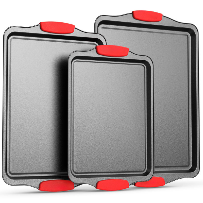 Ensemble de plaques de cuisson antiadhésives en acier au carbone 3 pièces