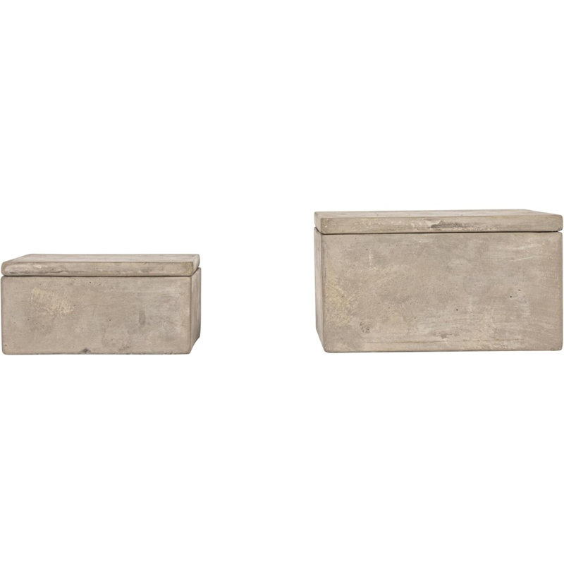 Boîtes en ciment contemporaines avec couvercles, gris, ensemble de 2