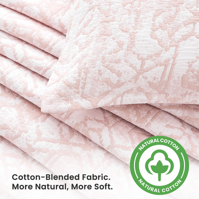 Sleep Zone King Size Cotton Jacquard Quilt Set 3 Pieces for All Season 106 x 96 Pink Art Abstract, Pink Art Abstract