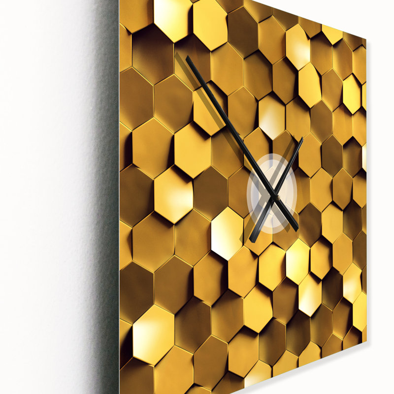 Texture murale dorée en nid d'abeille - horloge murale moderne, Grand