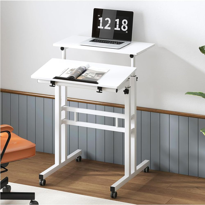 Adjustable Metal Base Computer Desk, White