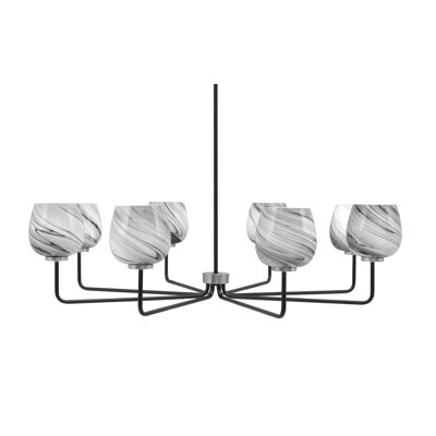 Amarmula 8 Light Chandelier, Matte Black & Graphite Finish, 6" Onyx Swirl Glass