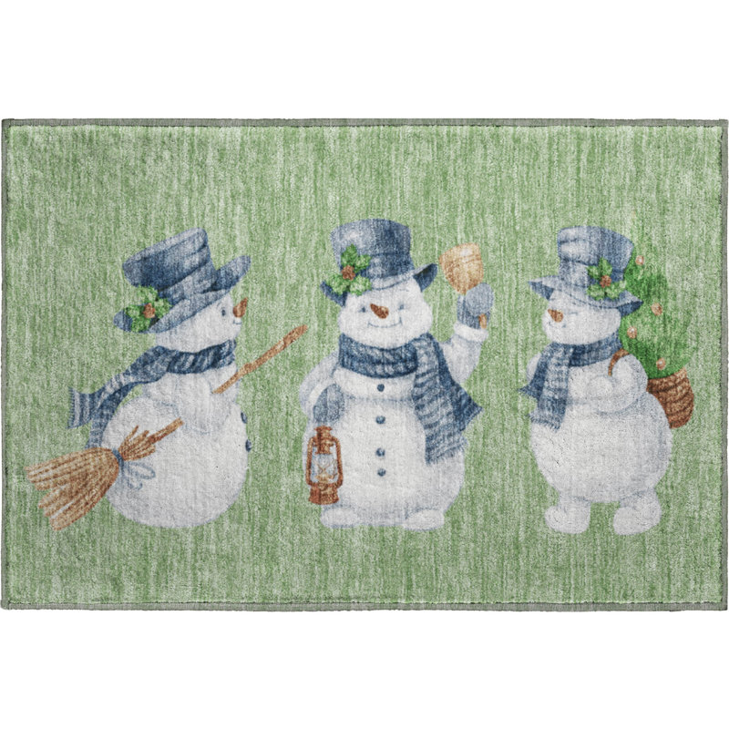 Premium Machine Washable Ingrassellino AMF1826 Happy Snowmen Holiday Rug, Rectangle 1'8" x 2'6"
