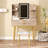 4-Drawer Vanity Desk With Led Mirror & Carved Details, Fluted Makeup Table With Metal Legs And Pu Stool, Carved Dressing Table With Jewelry Storage For Bedroom