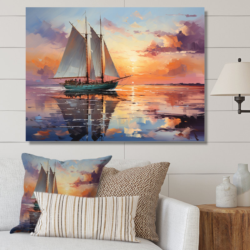 Volner voilier maritime, mélodie I sur toile, Toile tendue, H 16 po x l 32 po x P 1 po
