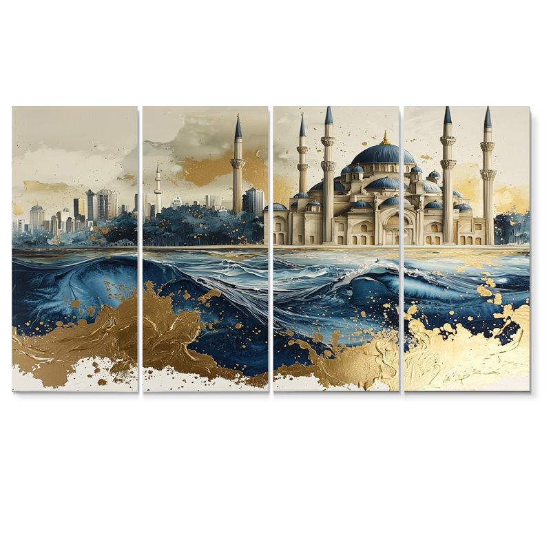 «Blue City», art mural bleu sur toile, H 32 po x l 64 po