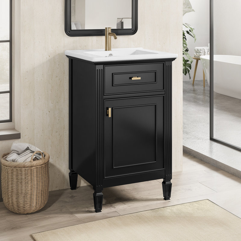 Petite armoire de salle de bain moderne 20 po Freestanting, Noir