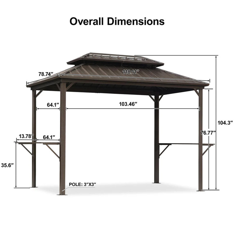 Aluminum Hardtop Grill Gazebo with Lighted, 6' x 10', Brown
