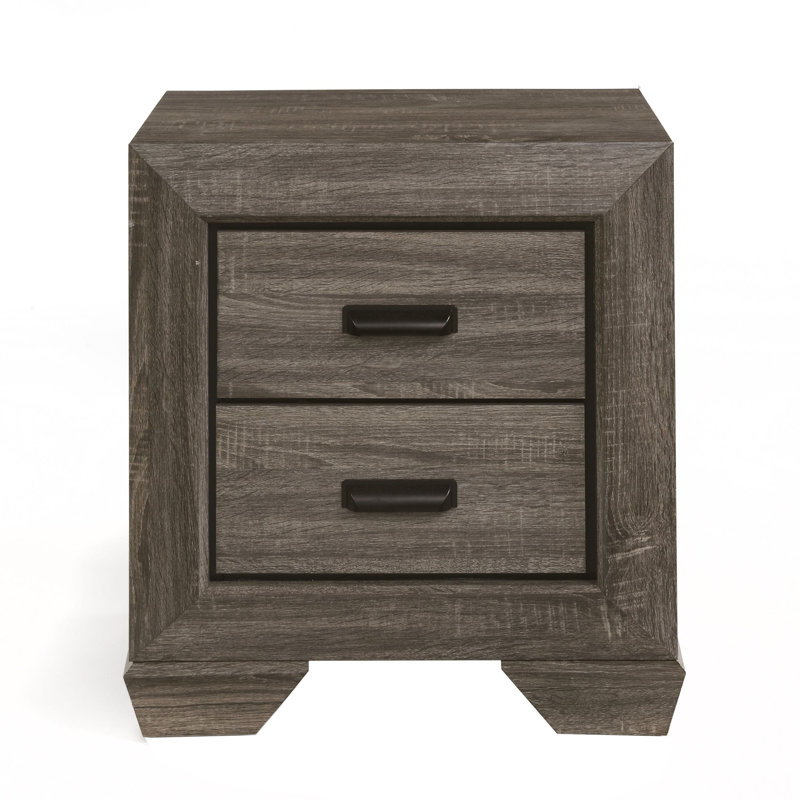 Table de chevet gris vieillie à grain apparent - Finition rustique et fonctionnelle