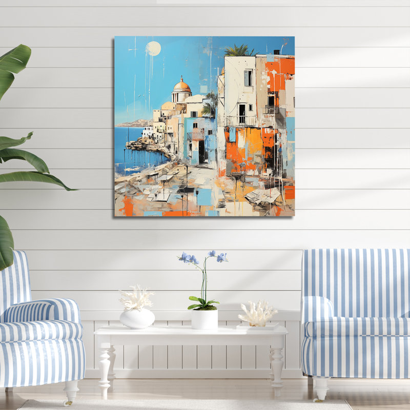 Impression sur une île grecque de Santorin 4 - Santorini, H 16 po x l 16 po x P 1 po, Toile tendue