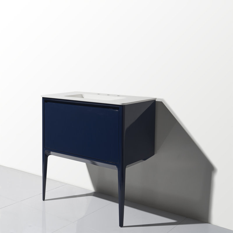 Ensemble de meuble-lavabo simple 42 "avec comptoir à surface solide Luxe, Bleu marine