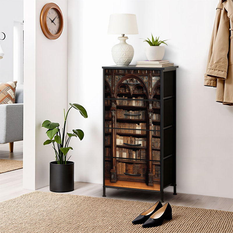 4 Drawer Dresser for Bedroom, Narrow Chest of Drawers, Wooden Top and Study Iron Frame 18"x37.5"-(WxH)