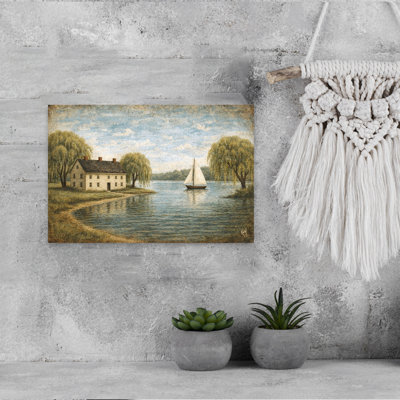 The Lake House Peaceful Rustic Vintage Willow Coastal Landscape Wall Art