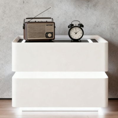 2-drawer Modern Smart Nightstand With Led Lighting And Wireless Charging