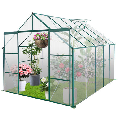 8X10ft Double Door Polycarbonate Greenhouse Raised Base And Anchor Aluminum Heavy Duty Walk-In Greenhouses