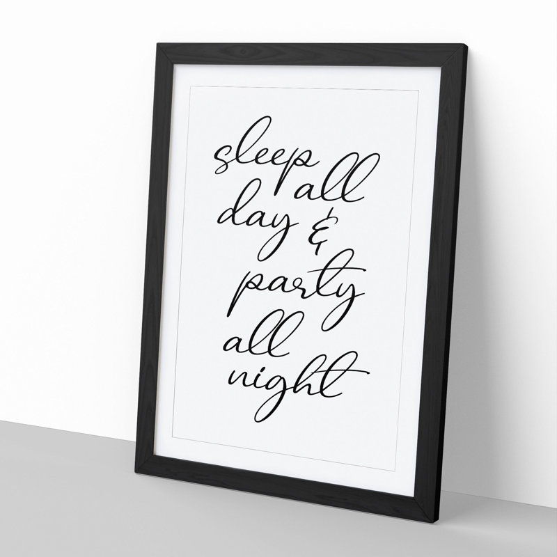 Party All Night - Picture Frame Typography, 36cm H x 27cm W x 2cm D, Black Framed