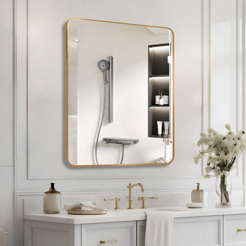 30 "x36" Rectangular Bathroom Wall Mirror, Gold