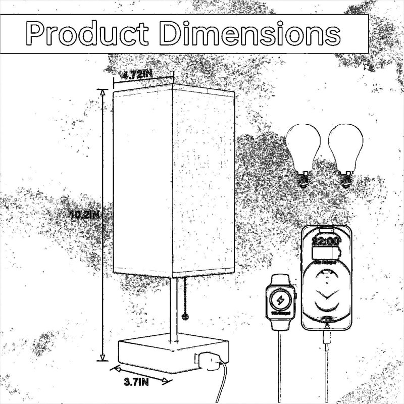 Ensemble de 2 lampes de chevet avec prises CA et ports USB, lampe de bureau à DEL à intensité variable à 3 voies avec chaîne de traction, comprend un abat-jour en tissu pour la table de chevet et le salon