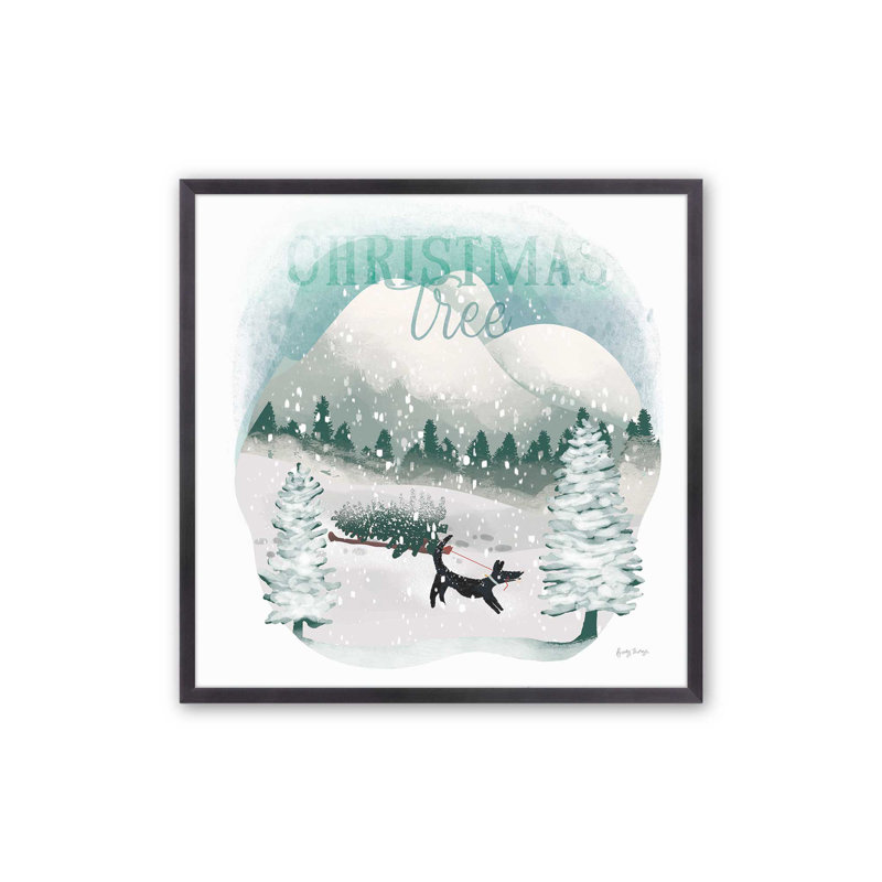 «Christmas Fun in Snow IV», reproduction, H 13,75 po x l 13,75 po, Cadre simple en zinc patiné, bois massif