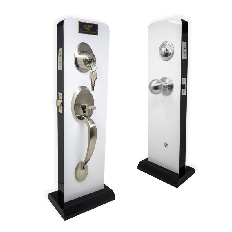Premier Handleset With Single Cylinder Deadbolt, Rosette And Interior Knob, Satin Nickel