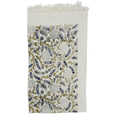 Floral 100% Cotton Hand Block Print Waffle Towels - Perfect Gift for Friends & Family, Stylish and Functional "Gopi", White