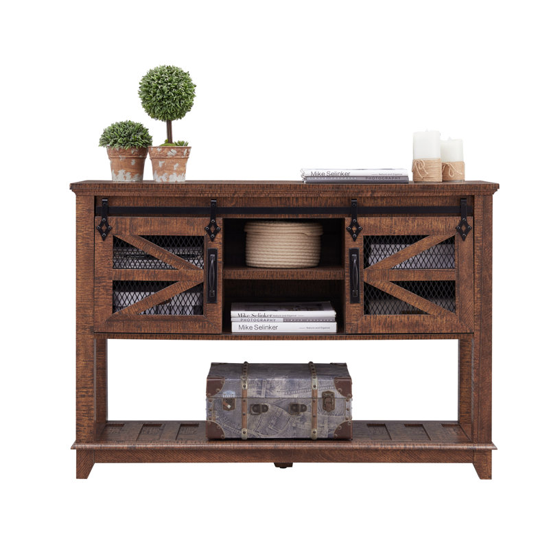 Console de style ferme de 46 po avec porte de grange coulissante Yasmine, Brun