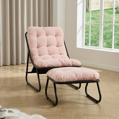 Ensemble de fauteuil de patio et repose-pieds, fauteuil inclinable élégant avec coussin épais et épais, structure en métal robuste pouvant supporter 300 lb, chaise d'extérieur / d'intérieur confortable pour le salon et la chambre à coucher