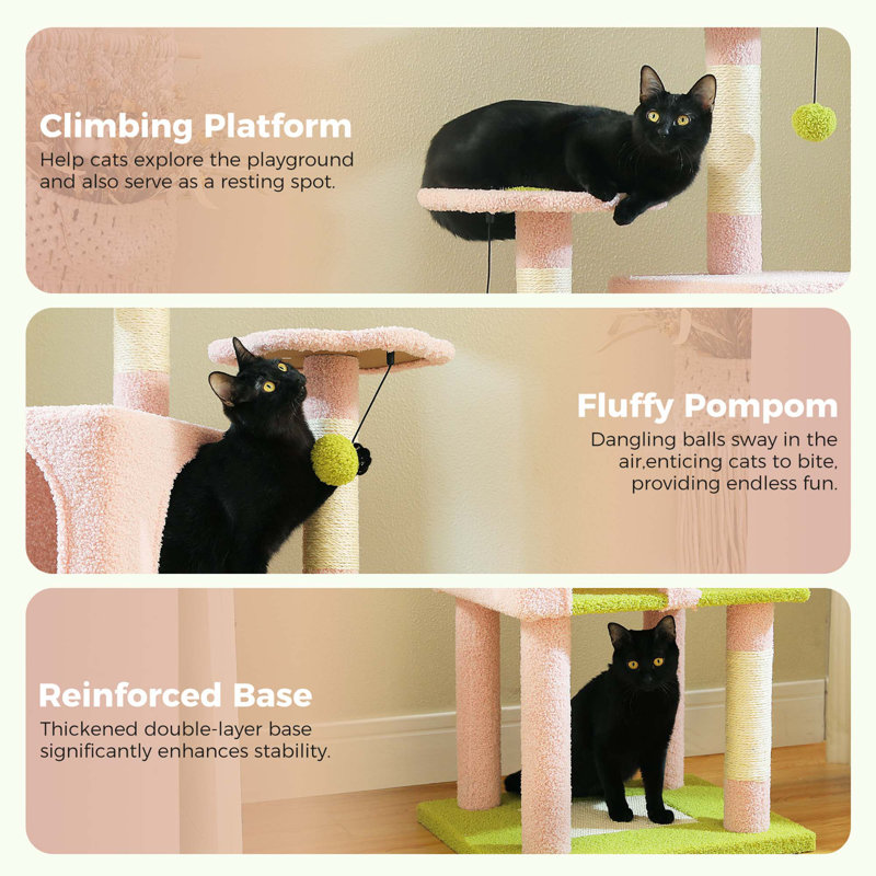 Tour pour chat 62 "à niveaux multiples avec 2 condos spacieux, patin à griffes, 4 poteaux à griffes, 2 perchoirs à chat, 2 pompons