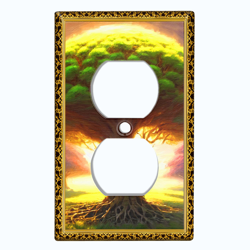 Green Fantasy Ethereal Tree Paint Print 1 - Gang Toggle Light Switch Standard Wall Plate