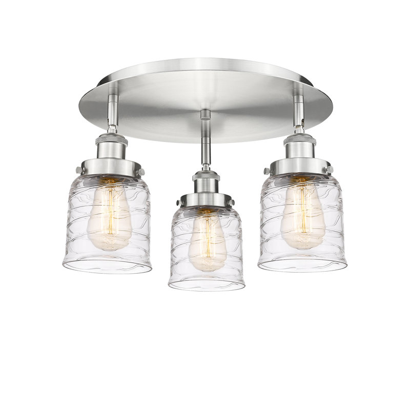 Bejtullah Glass Flush Mount, Clear Deco Swirl, Satin Nickel
